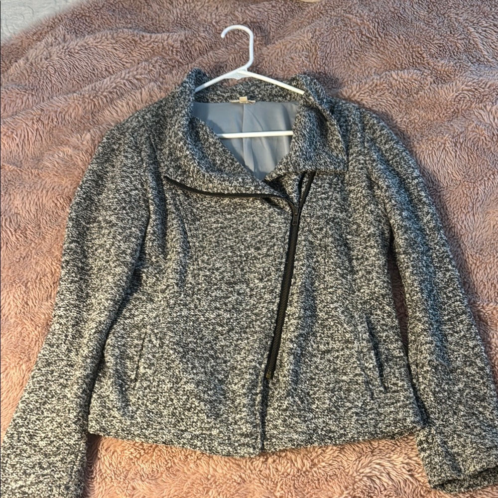 Hem & Thread Gray Teddy Jacket with Stand-Up Collar